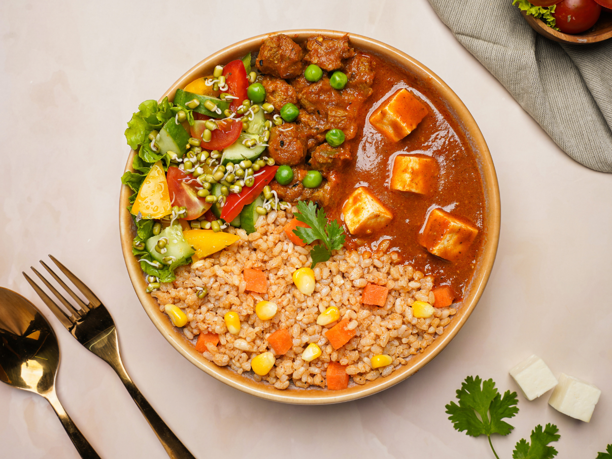 Chef's special paneer & red rice meal