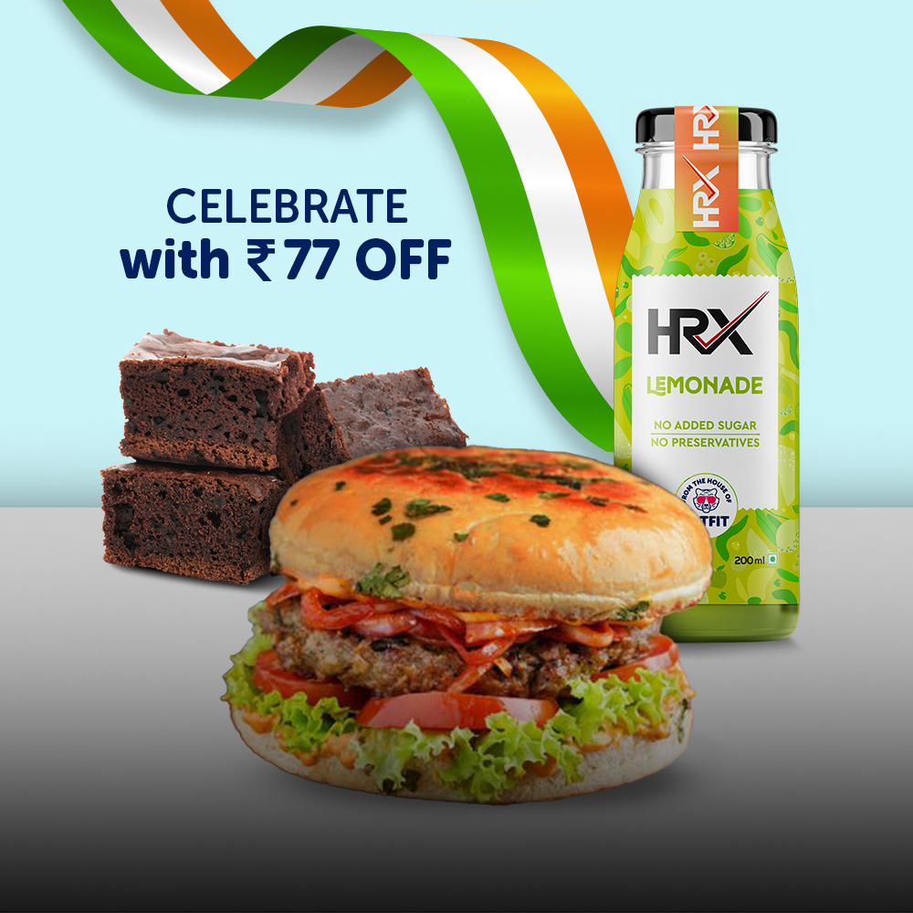 Grilled chicken kulcha burger, lemonade & brownie combo