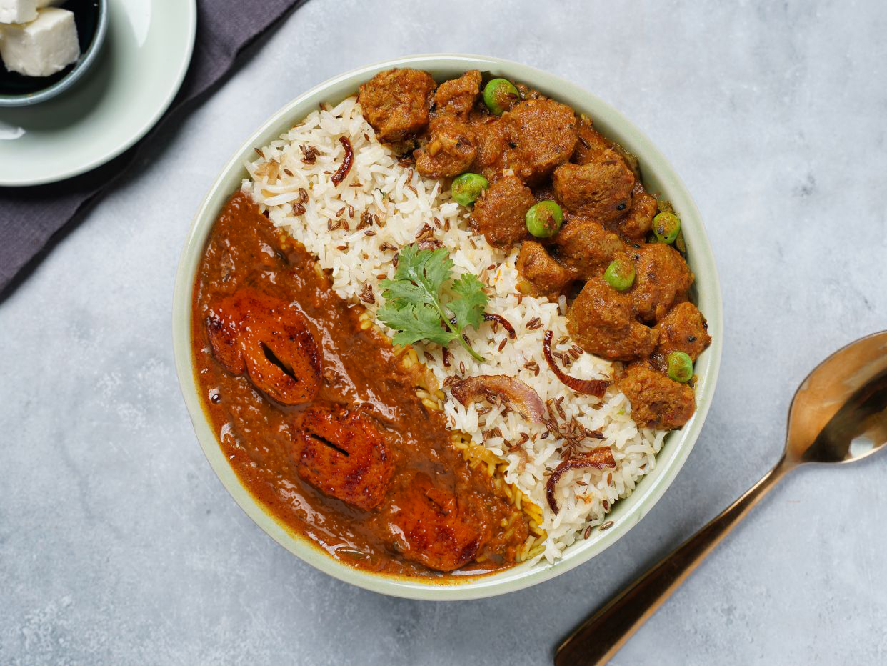 Kadhai chaap, soya masala and jeera pulao