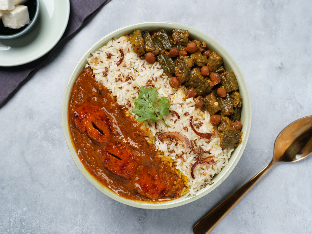 Kadhai chaap, chana and jeera pulao
