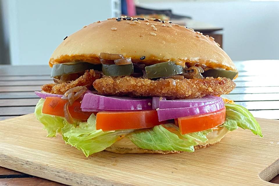 Fried Chicken Schnitzel Supreme Burger