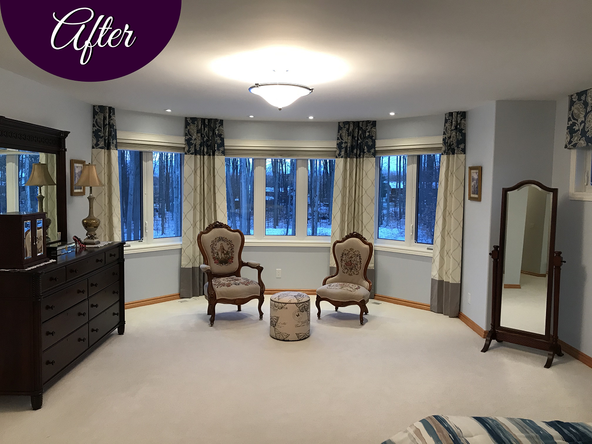 Custom Window Treatments by Sensational SEAMS in Fraserville, ON - Room of the Month April 2021