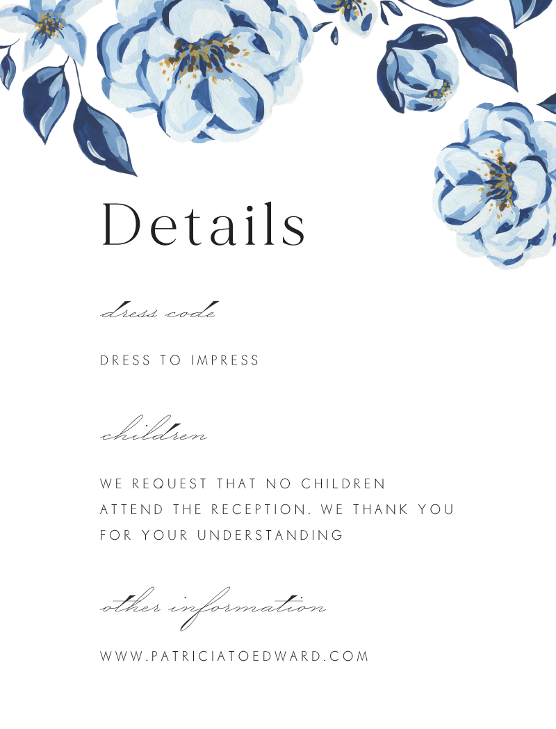 Blue Acrylic Floral Information Cards - Digital Printing design preview
