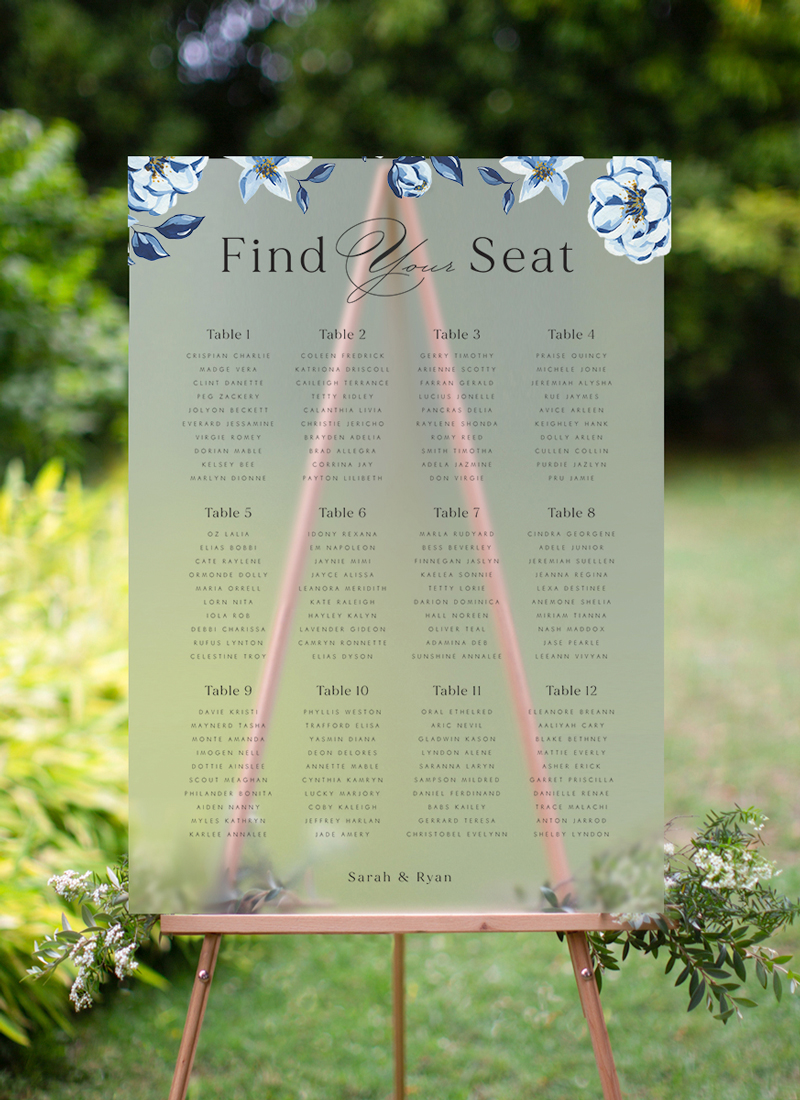 Blue Acrylic Floral Wedding Seating Chart - Digital Printing design preview