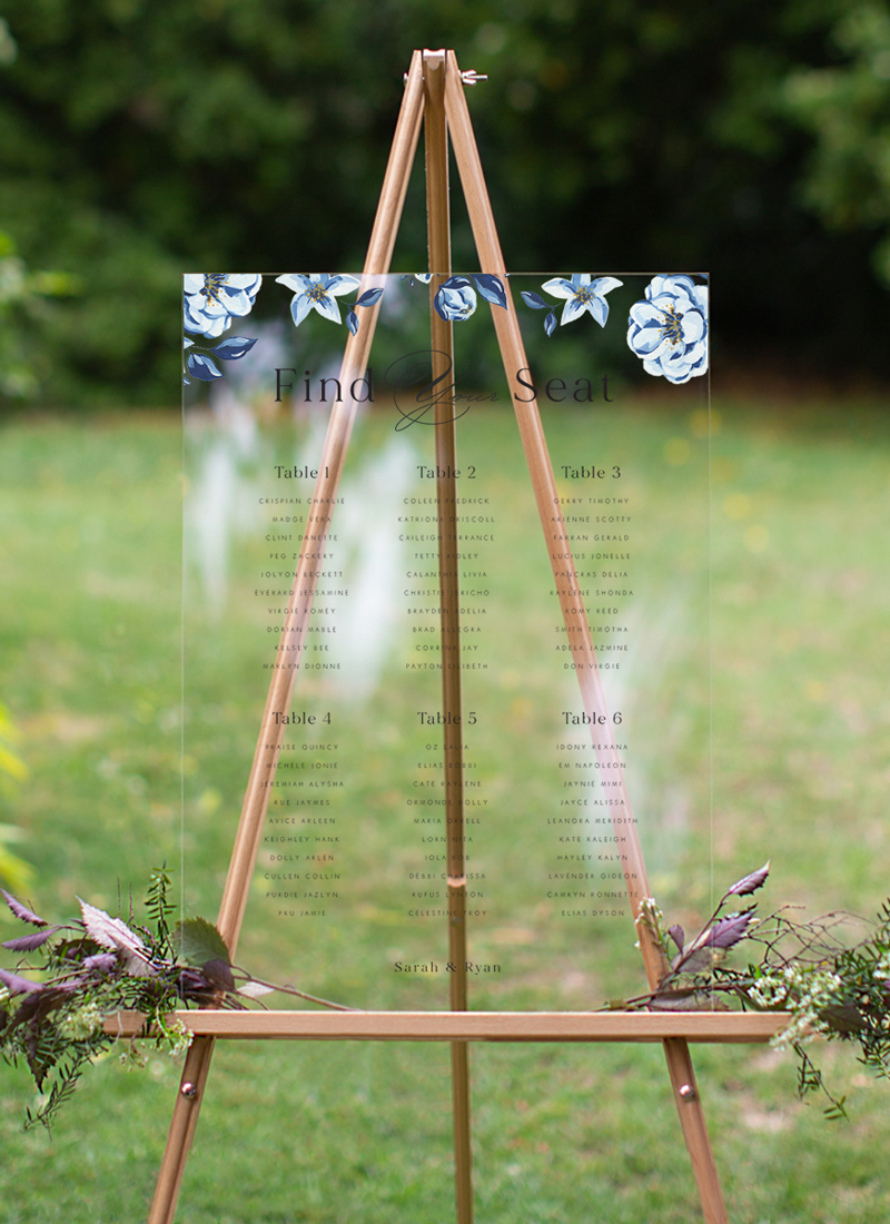 Blue Acrylic Floral Wedding Seating Chart - Digital Printing design preview
