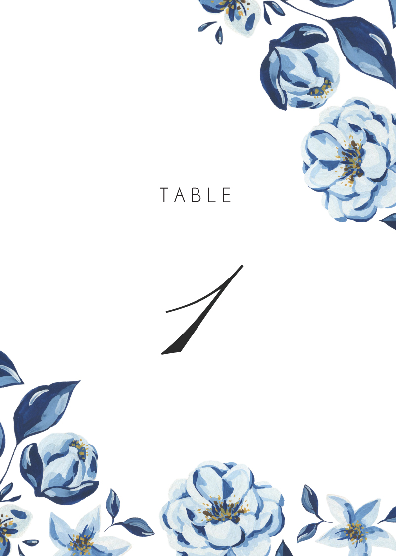 Blue Acrylic Floral Table Numbers - Digital Printing design preview