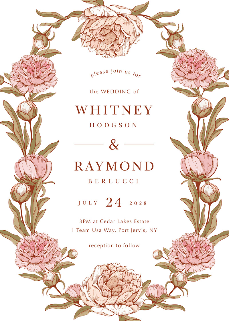 Peony Woodcut Modern Wedding Invitations - Digital Printing design preview