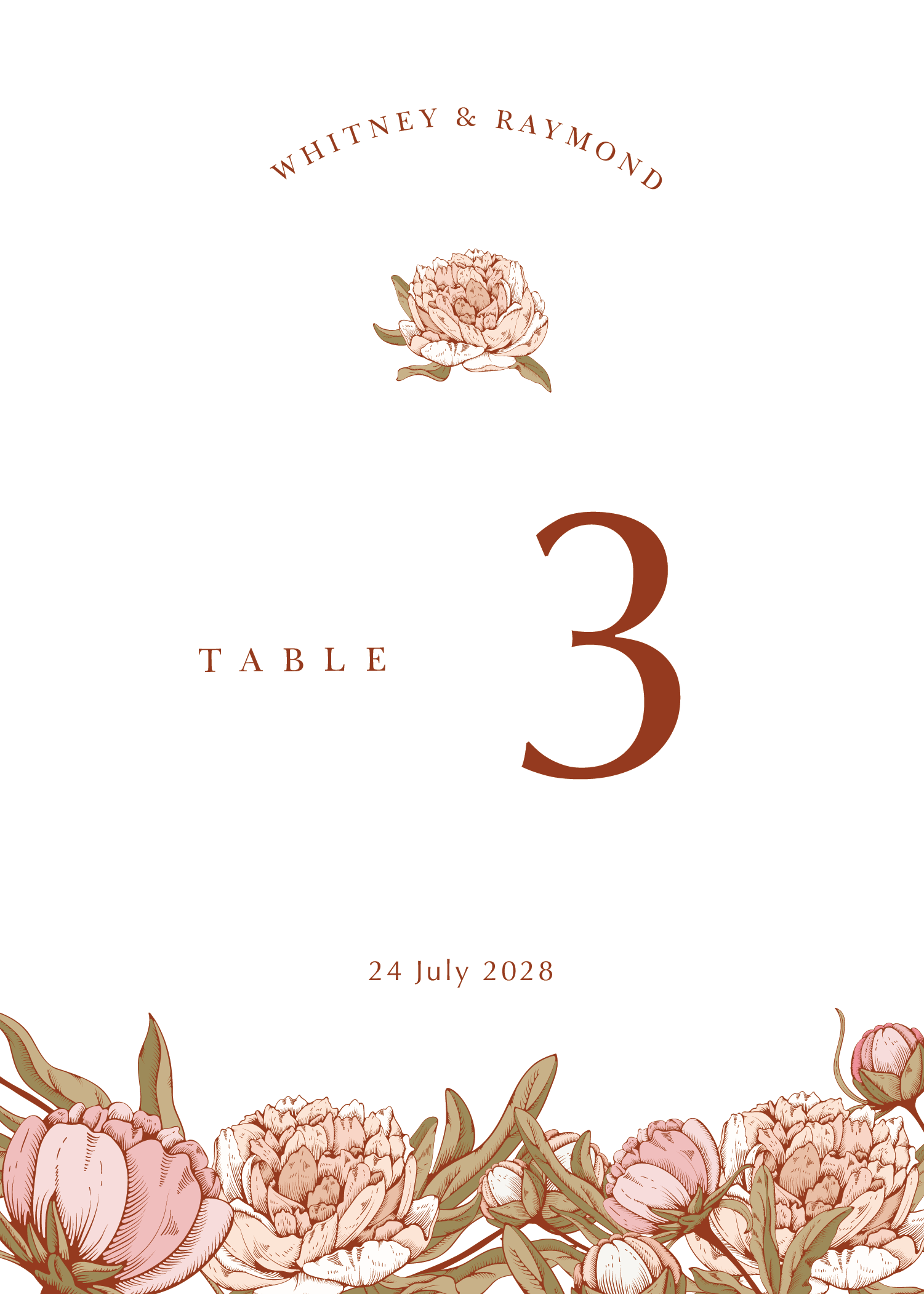 Peony Woodcut Modern Table Numbers - Digital Printing design preview