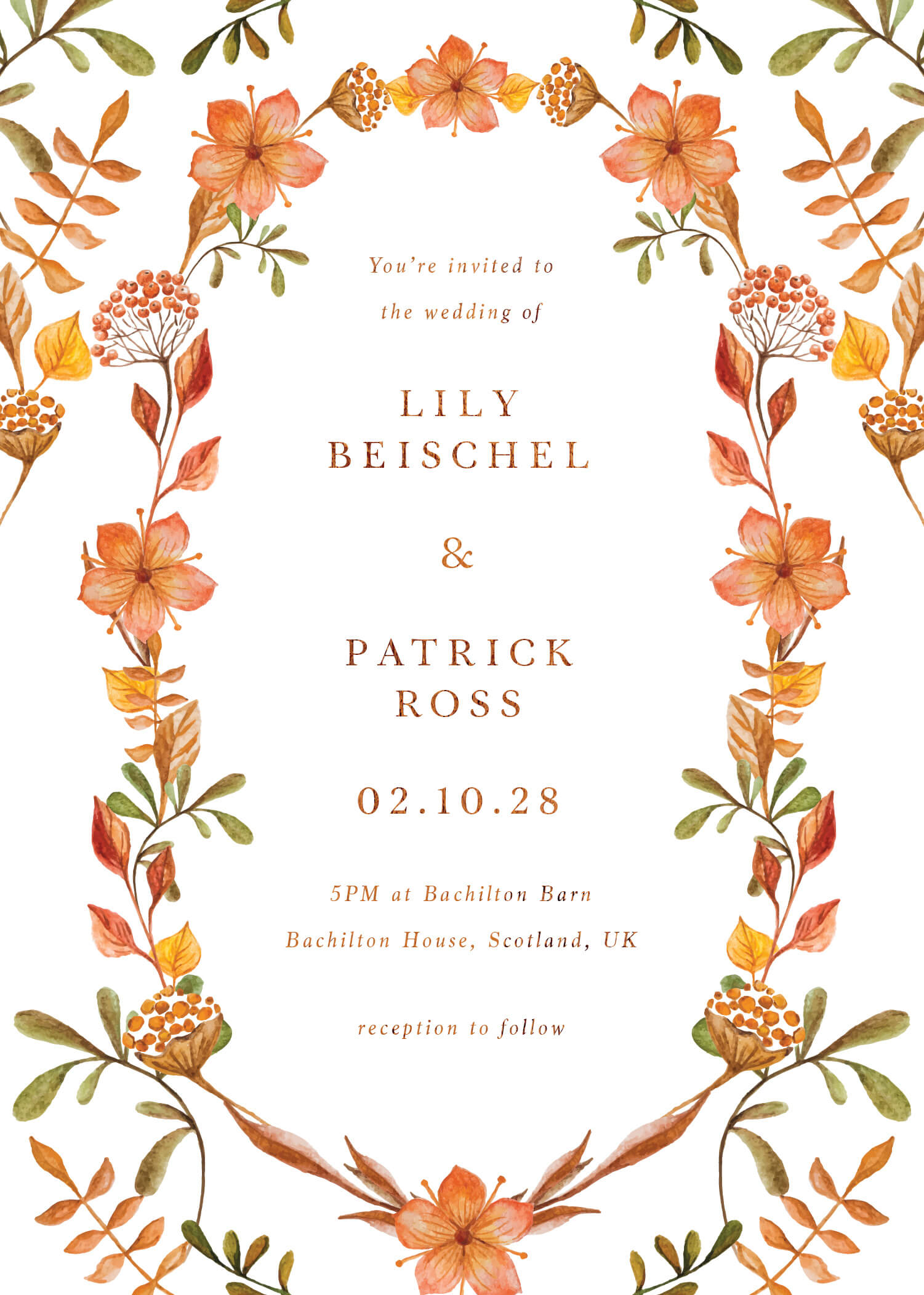 Autumn Wreath Wedding Invitations - Flat Foil design preview