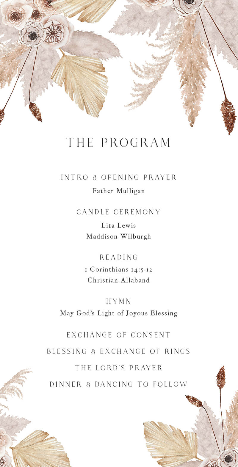Rustic Pampas Wedding Programs - Digital Printing design preview