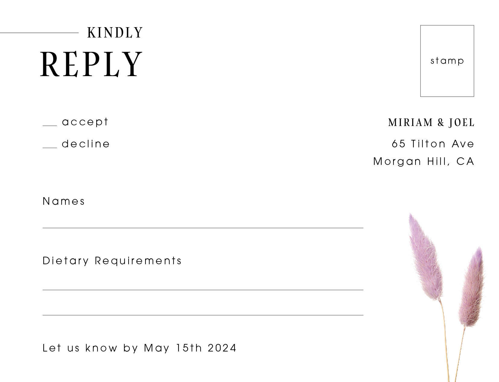 Lavender Pampas RSVP Cards - Digital Printing design preview