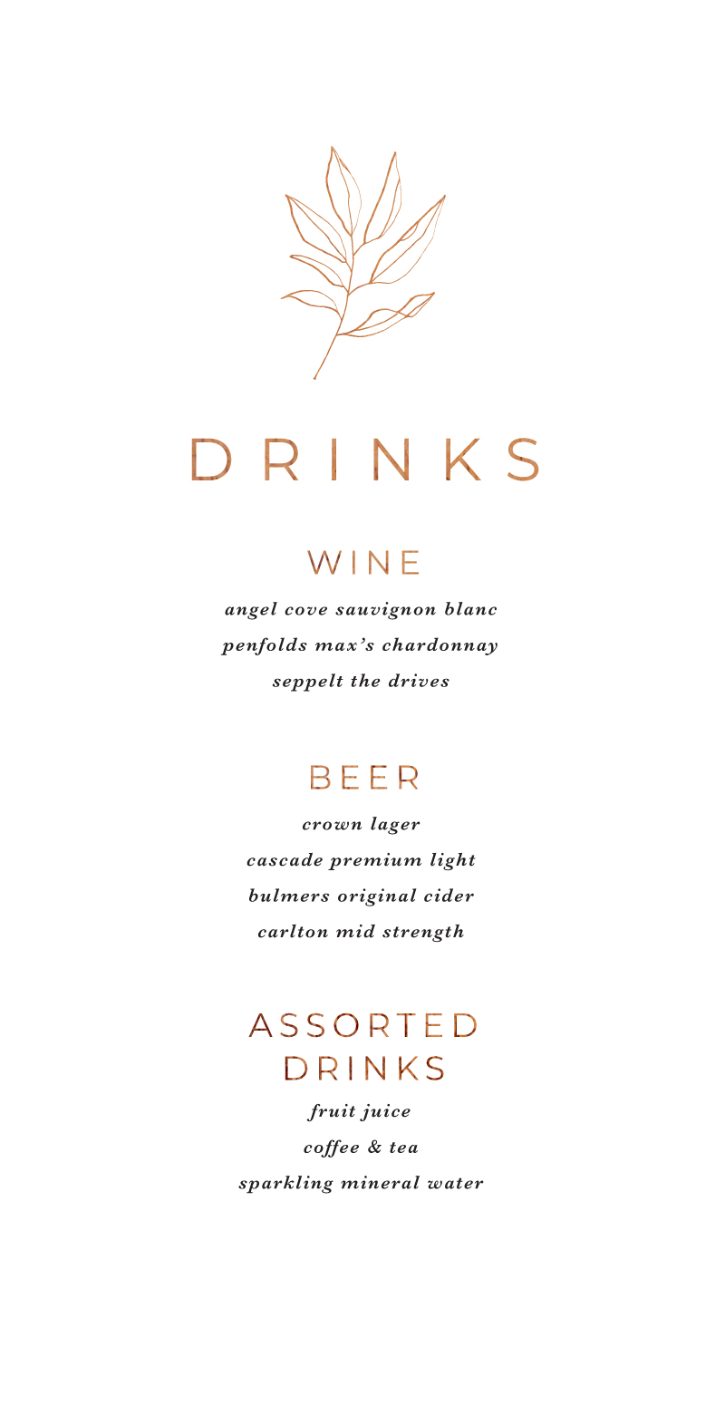 Rustic Leaves Wedding Menu - Flat Foil design preview