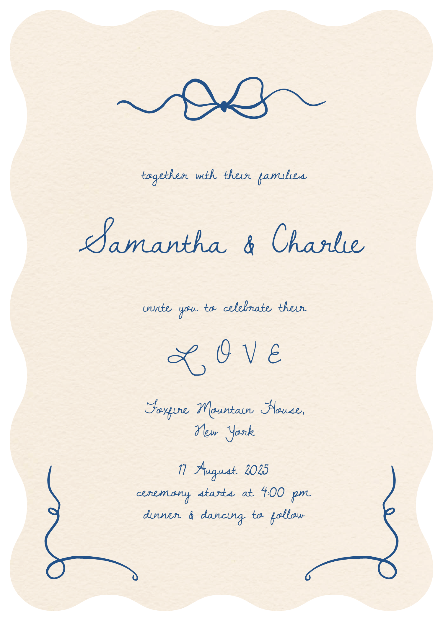 Blue Ribbon Wedding Invitations - Digital Printing design preview
