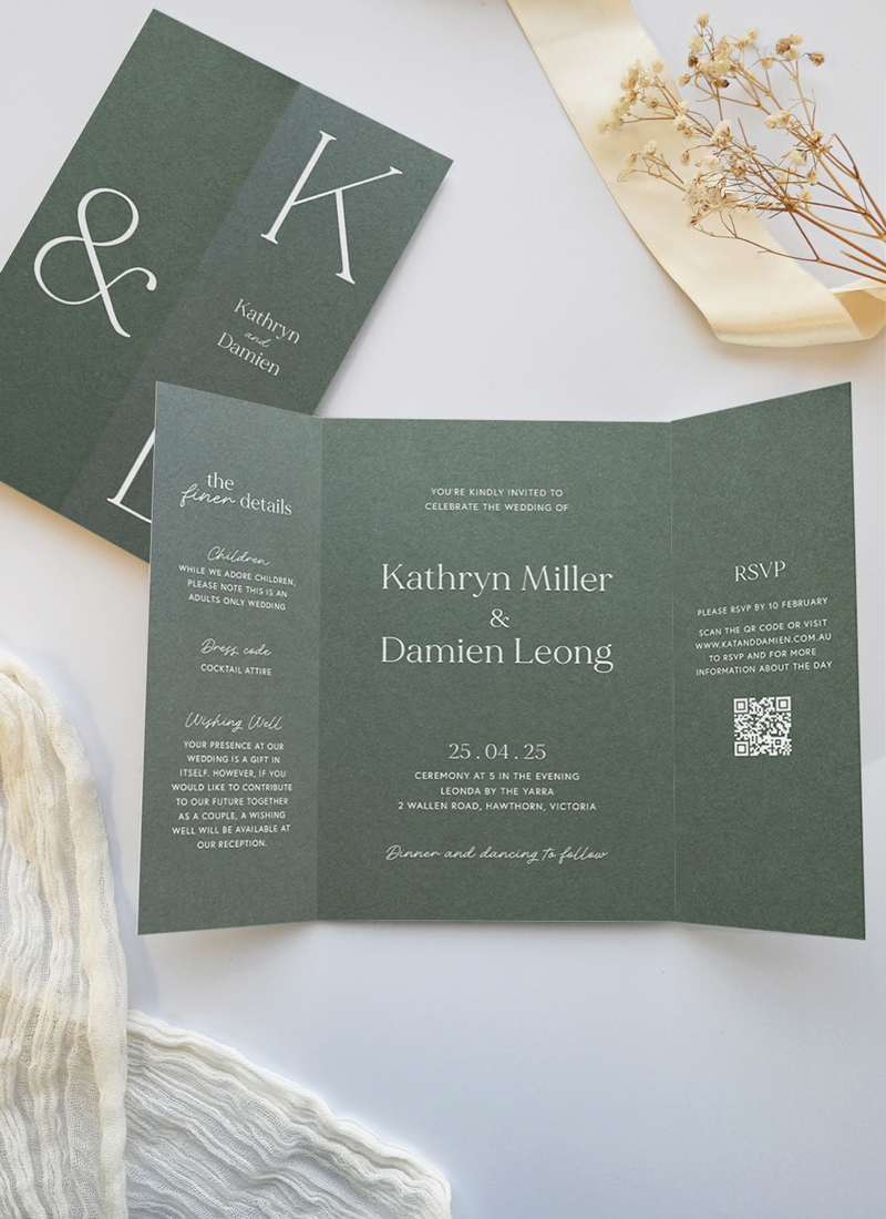 Evergreen Wedding Invitations - White Ink design preview