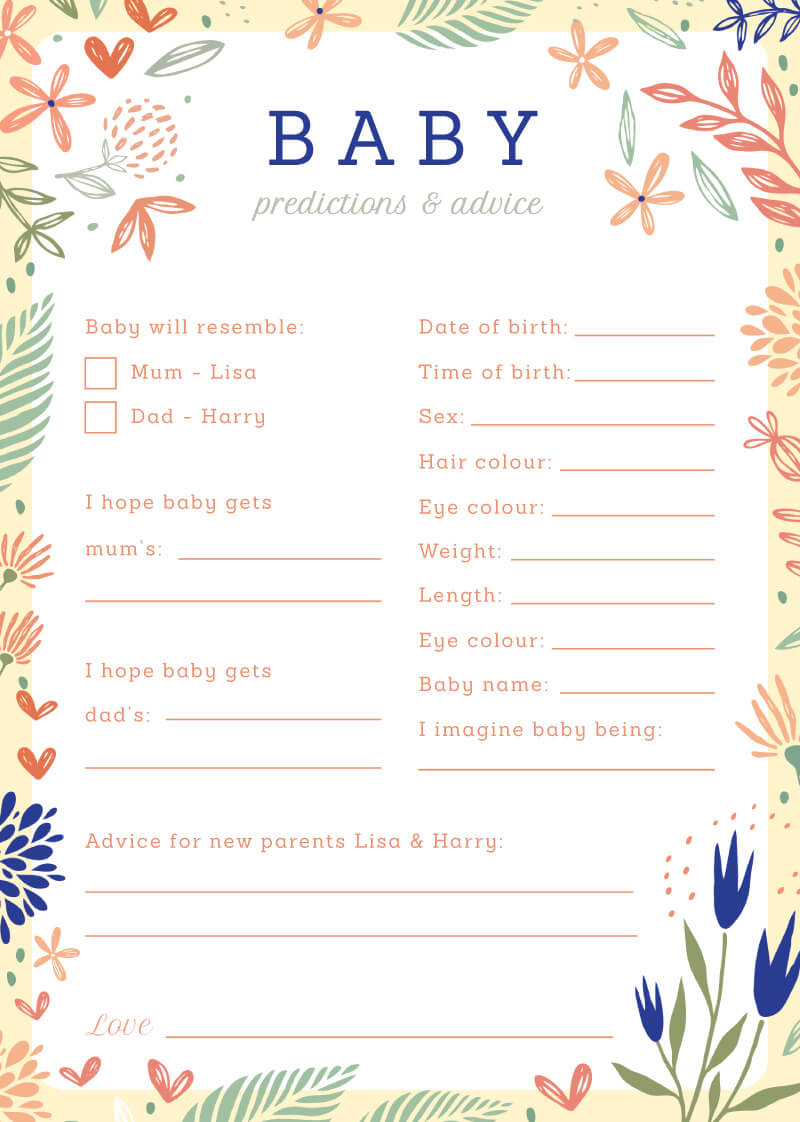 Floral Predictions Baby Shower Games - Digital Printing design preview