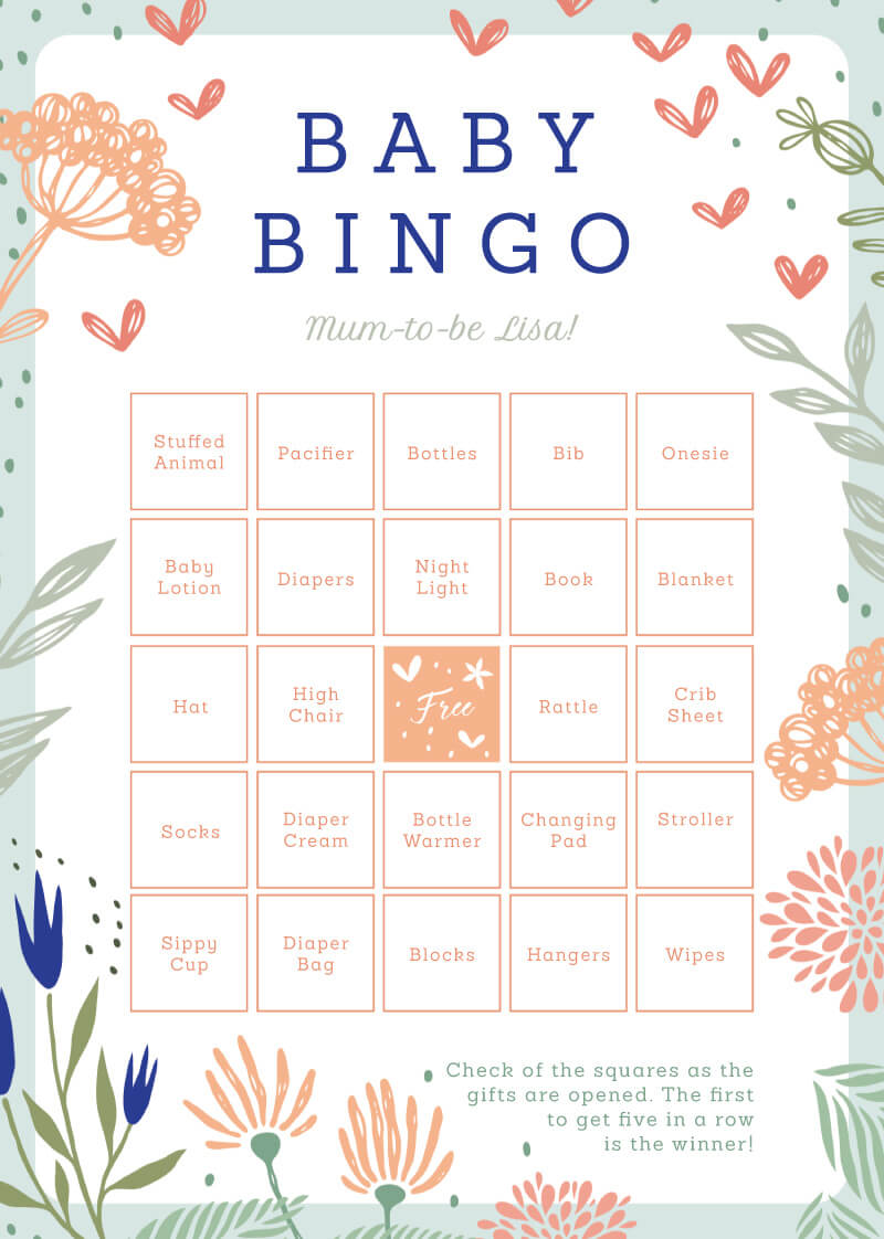Floral Bingo Baby Shower Games - Digital Printing design preview