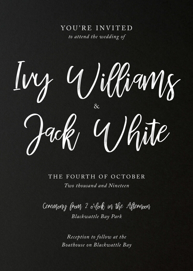 Script Your Day Wedding Invitations - White Ink design preview