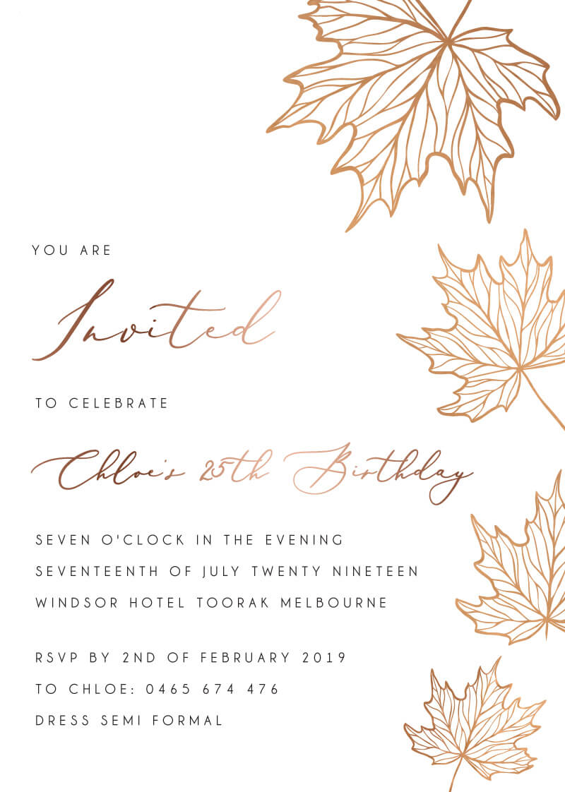 Autumn Birthday Birthday Invitations - Flat Foil design preview