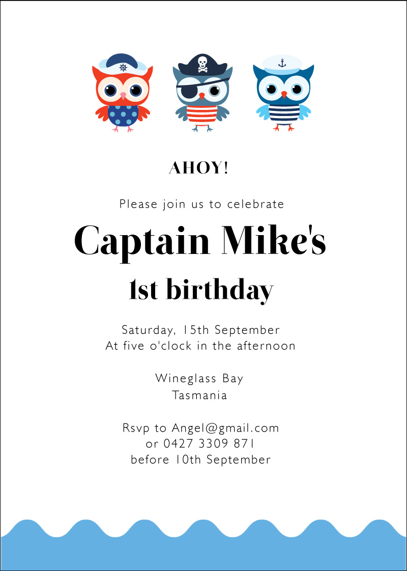 Pirates Owl Birthday Invitations - Digital Printing design preview