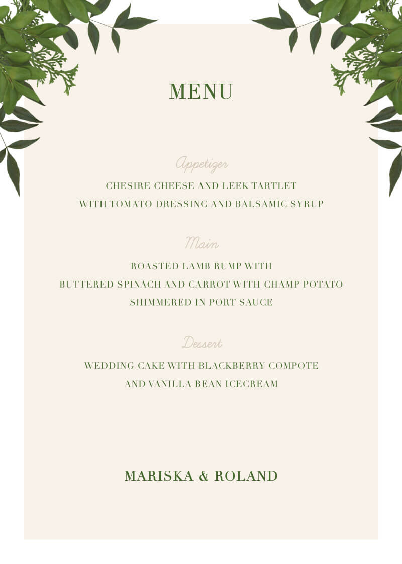 Mod Botanical Wedding Menu - Digital Printing design preview