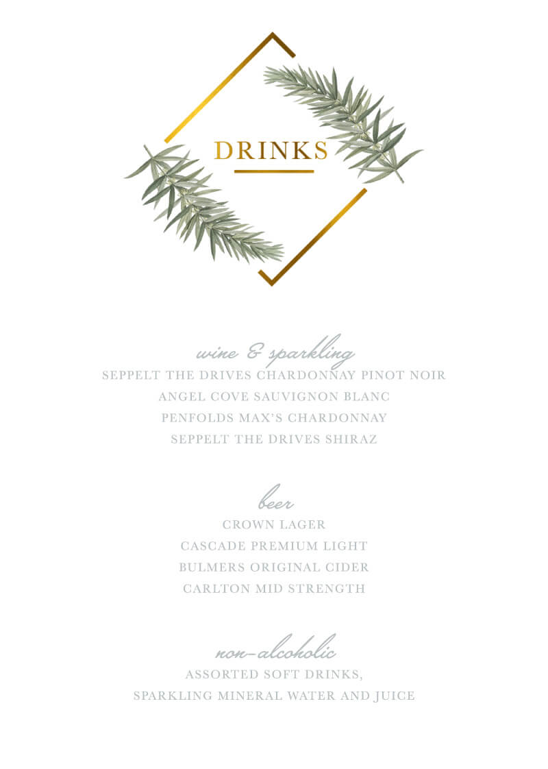 Diamond Branch Wedding Menu - Flat Foil design preview