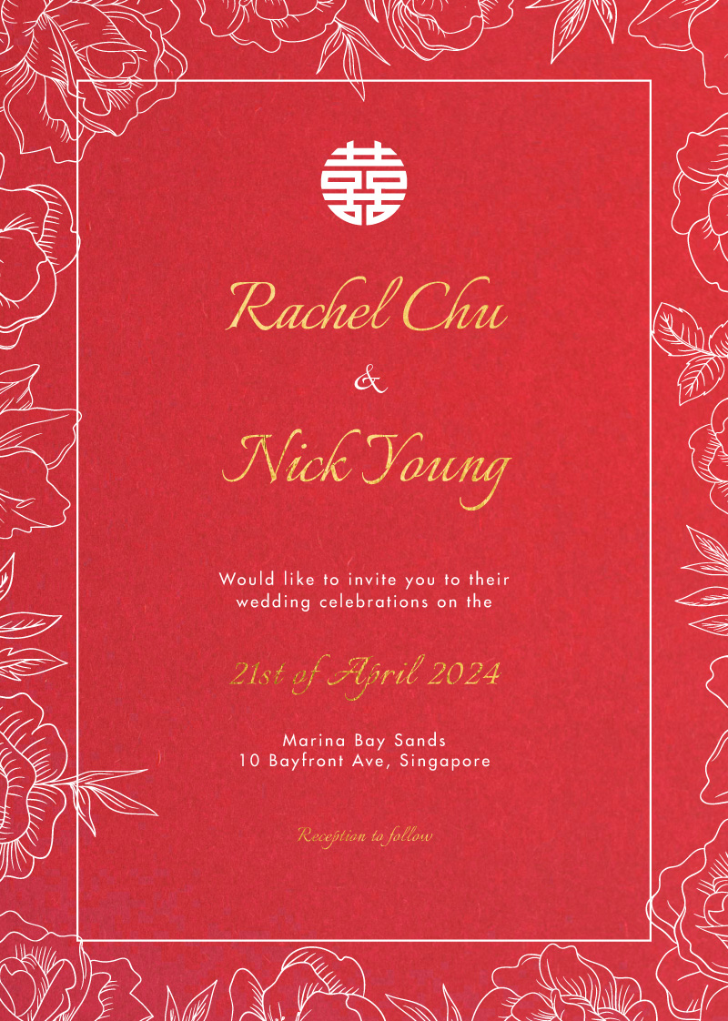 White Ink Camellia Wedding Invitations - Colour Stock + Foil design preview