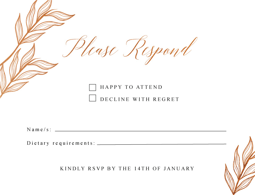 Copper Leaves RSVP Cards - Flat Foil design preview