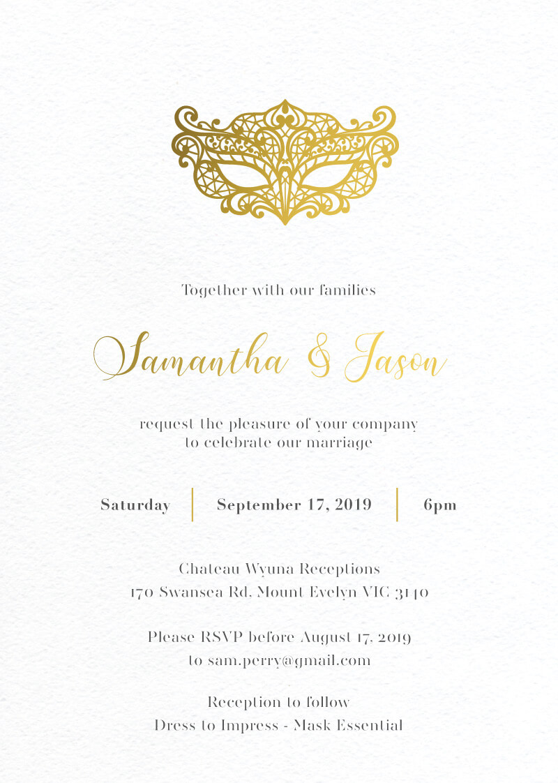 Masque Wedding Invitations - Metallic Prints design preview