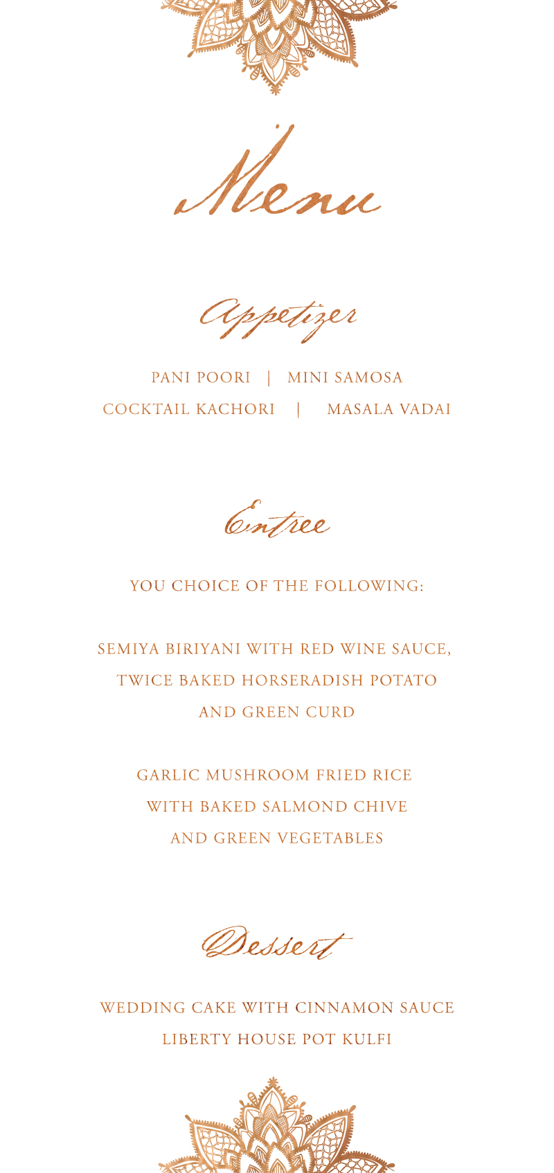 Tirumana Henna Wedding Menu - Flat Foil design preview