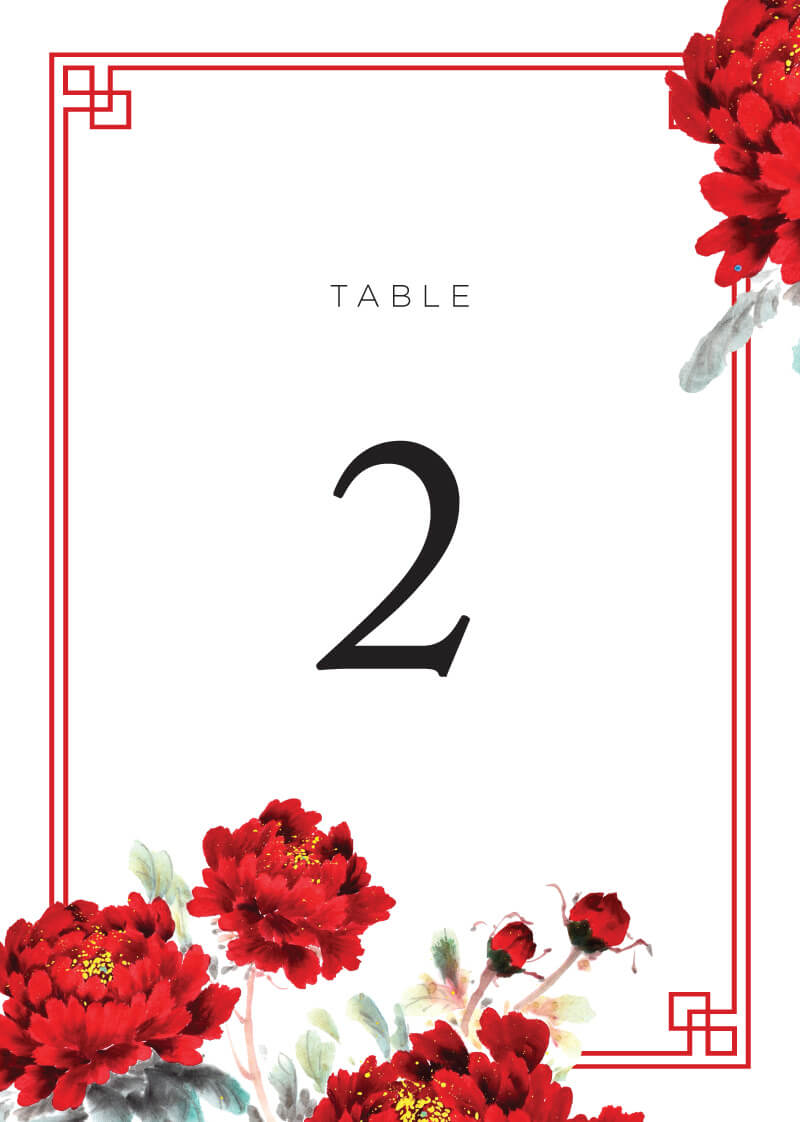 Red Peony Table Numbers - Digital Printing design preview