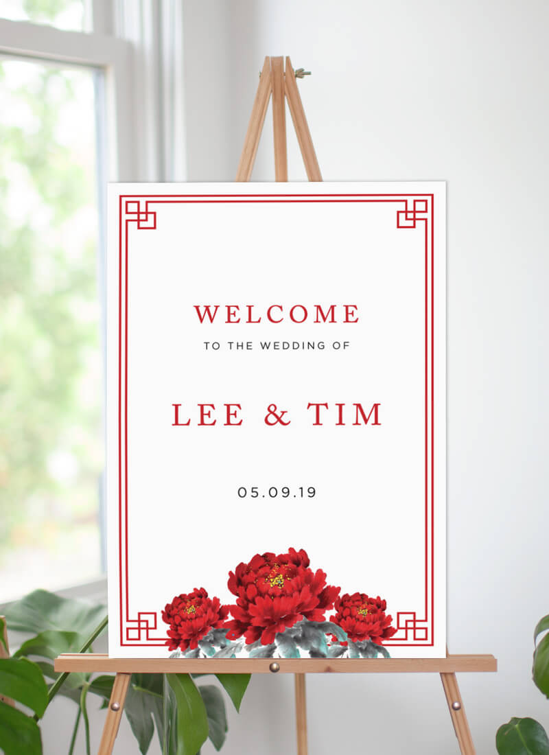 Red Peony Wedding Signs - Digital Printing design preview