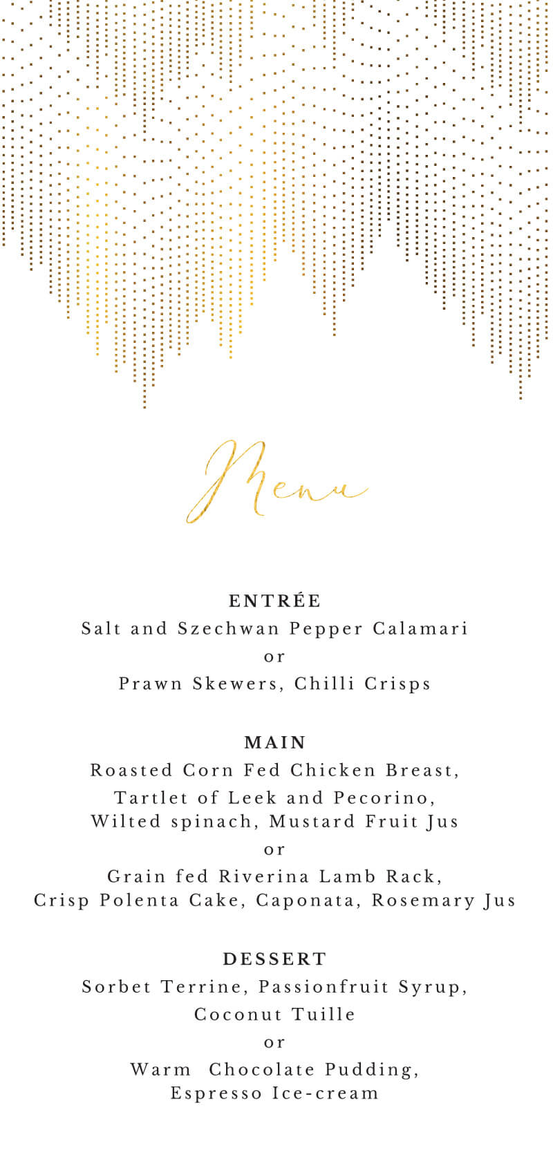 Gold Dust Wedding Menu - Flat Foil design preview