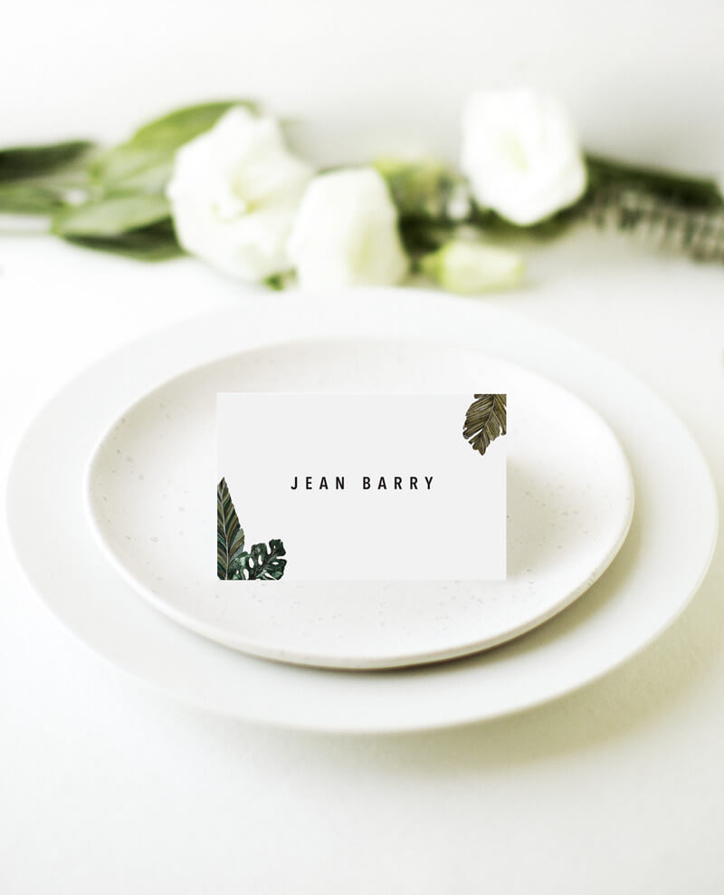 Moody Tropics Wedding Place Cards - Flat Foil design preview