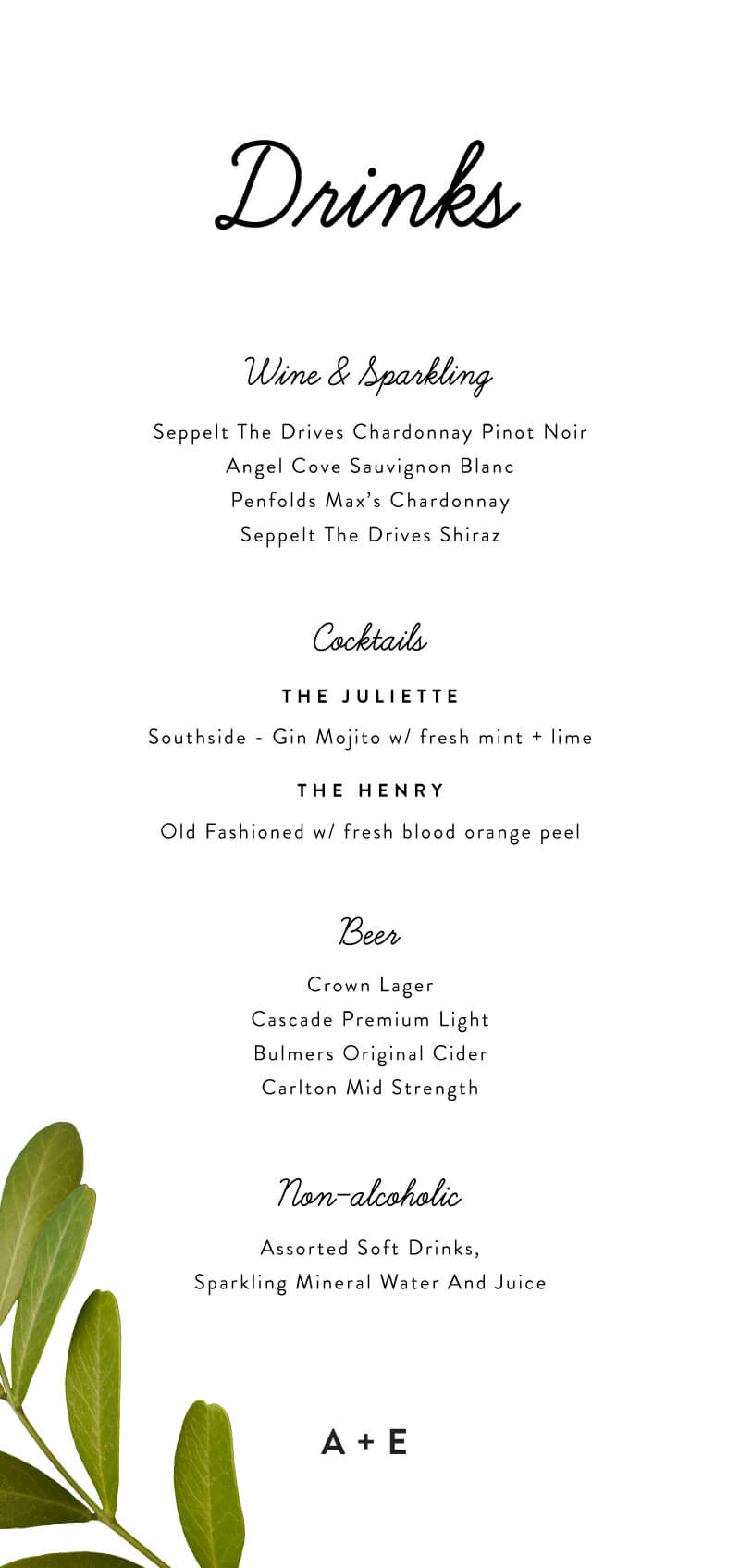 Leif Wedding Menu - Digital Printing design preview