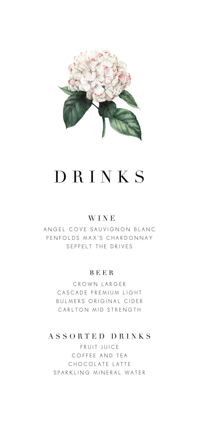 Hydrangea Wedding Menu - Digital Printing design preview