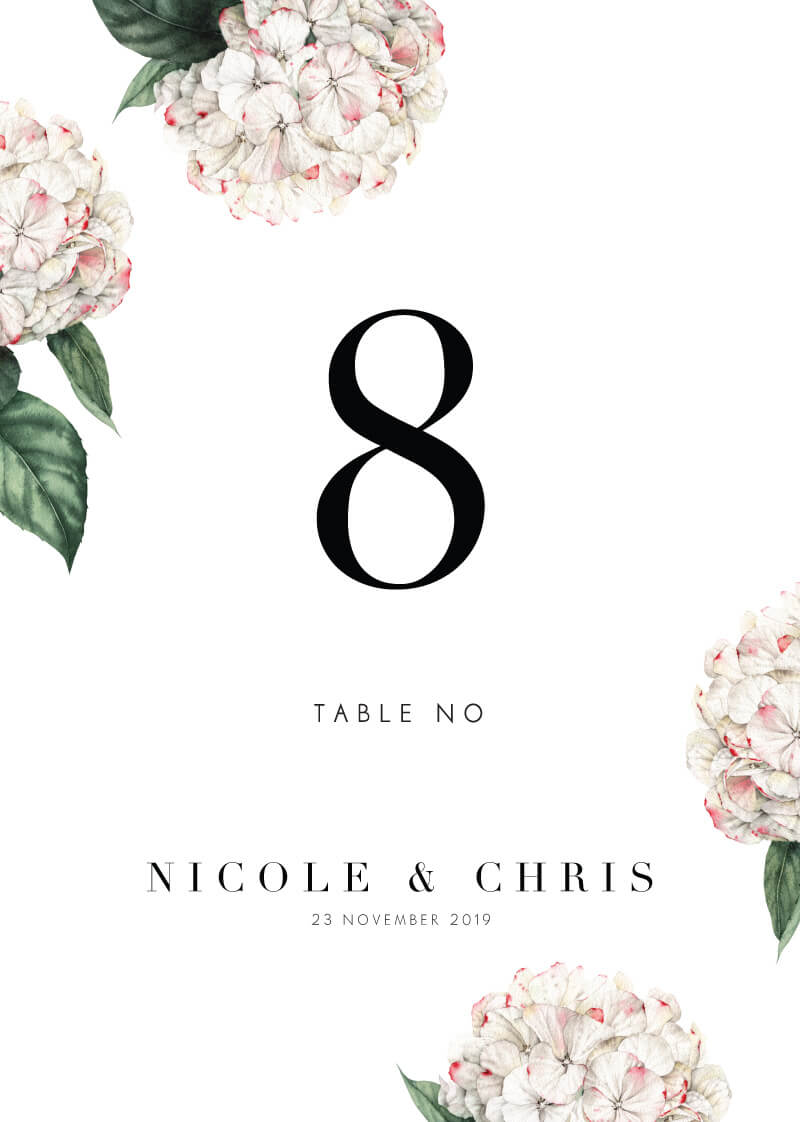 Hydrangea Table Numbers - Digital Printing design preview