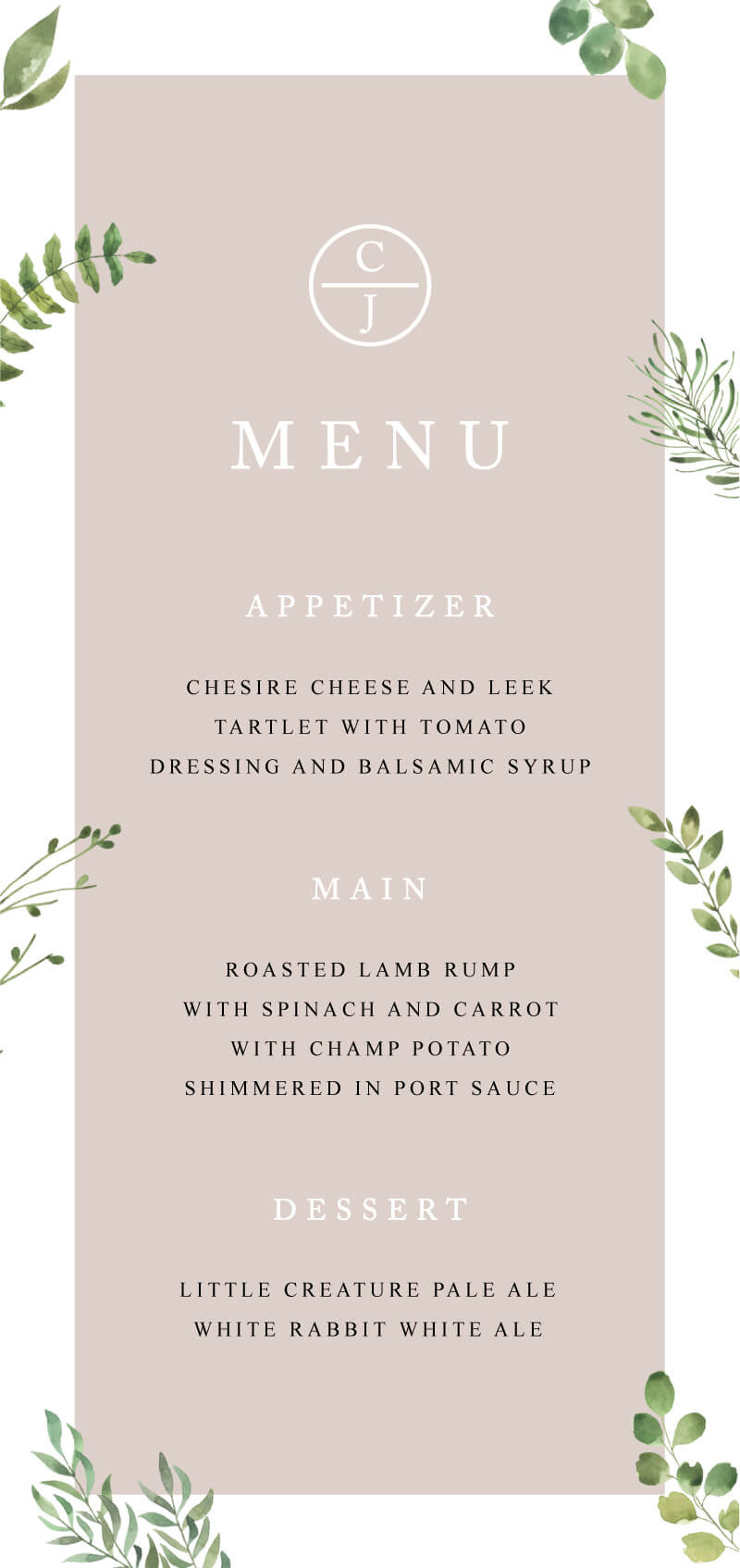 Botanical Fun Wedding Menu - Digital Printing design preview