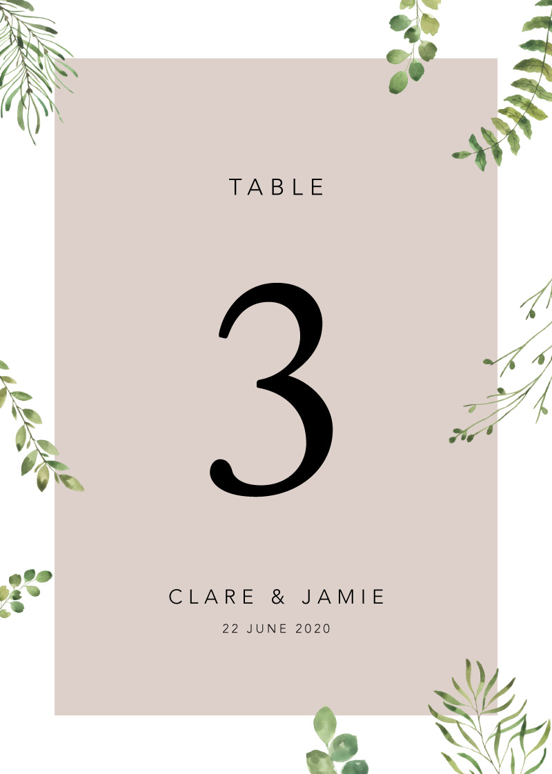Botanical Fun Table Numbers - Digital Printing design preview