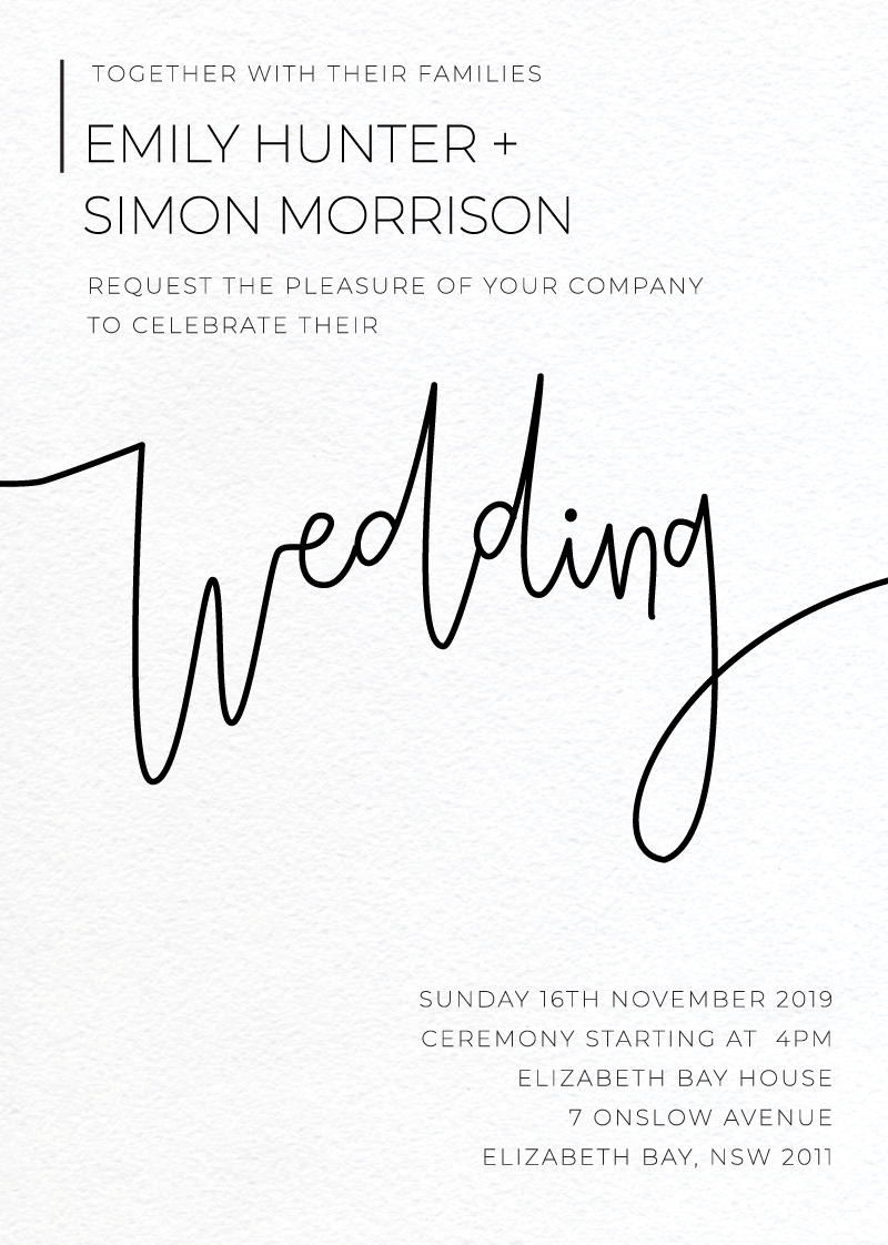 Minimalist Black And White Wedding Invitations - Letterpress design preview