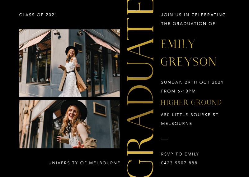 Basic Type Graduation Invitations - Metallic Prints design preview