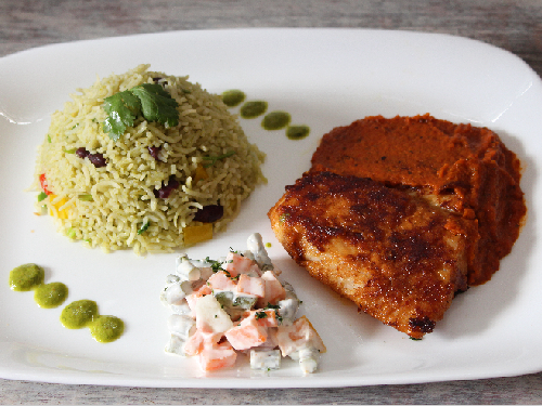 Adobo Flavoured Fish with Mexican Green Rice