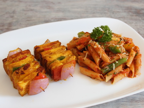Veg Skewers with Penne Pasta