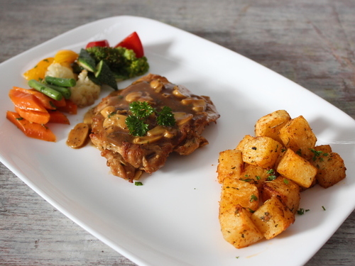 Chicken Steak with Mushroom Sauce & Roast Potatoes