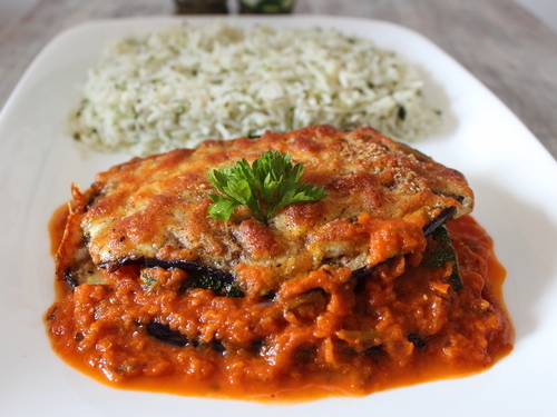 Aubergine Parmigiana with Herb Rice