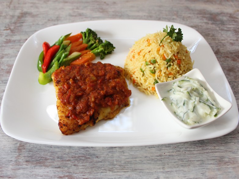 Fish Mashgouf with Zataar Veg & Pilaf Rice
