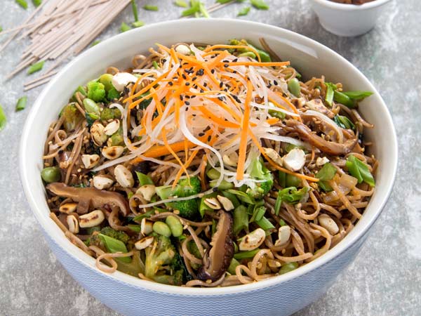 Shiitake and Edamame Soba Noodles Stir Fry