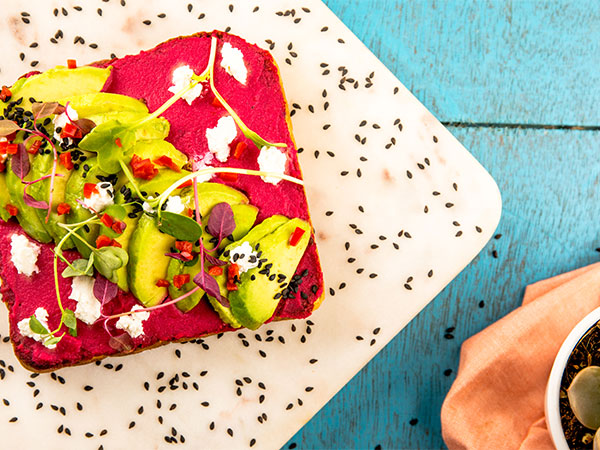 Beetroot Hummus and Avocado Toast