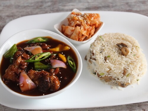 Chilli Chicken with Mushroom Fried Rice
