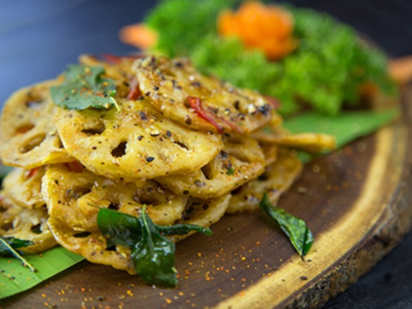 Crispy Lotus Stem with Black Pepper and Curry Leaves