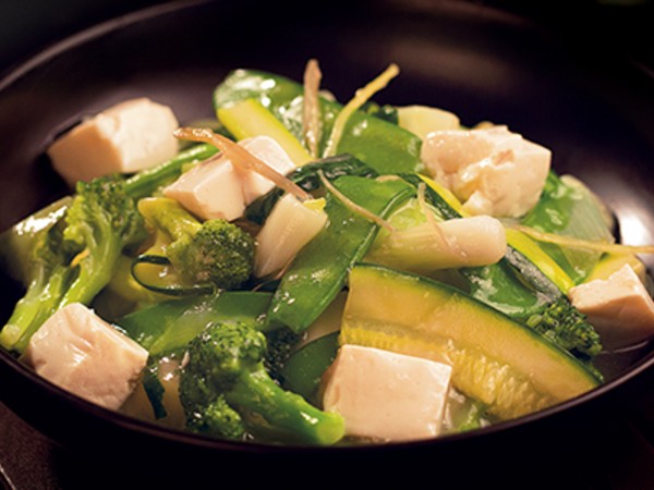 Steamed Chinese Greens with Tofu in a Mild Ginger Sauce